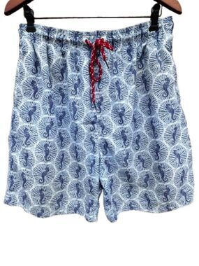 Nat Nast Swim Trunks Shorts Mens Large Seahorse Print Preppy Resortwear
